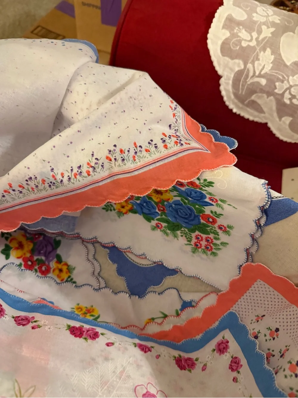 Scalloped Edge 100% Cotton Handkerchiefs 2 for $8 - comment which